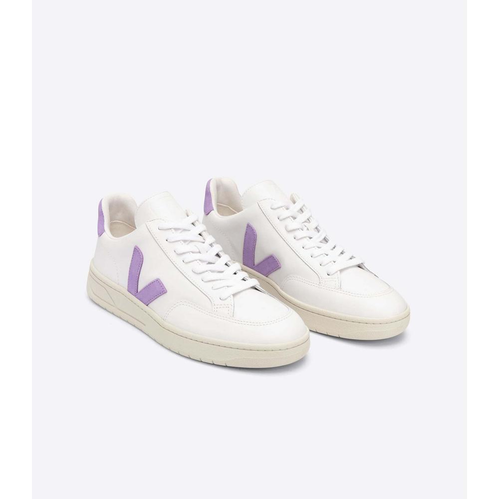 Veja V-12 LEATHER Sneakers Dames White/Purple | BE 677SGL